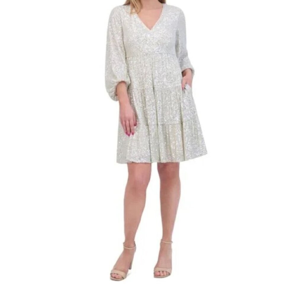 NWT Women's Eliza J Tiered Sequin Raglan Sleeve Dress Sz 16